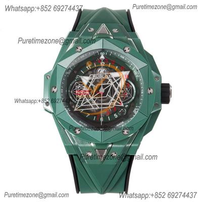 Big Bang Sang Bleu II Green Ceramic A1240 Automatic Chronograph Mens Watch Best Edition BBF 45 Rubber 418.GX.5207