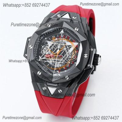 Big Bang Sang Bleu II Black Ceramic  A1240 Automatic Chronograph Mens Watch Best Edition OLF 45 Red Rubber 418.CX.1107