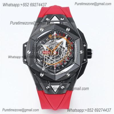 Big Bang Sang Bleu II Black Ceramic  A1240 Automatic Chronograph Mens Watch Best Edition OLF 45 Red Rubber 418.CX.1107