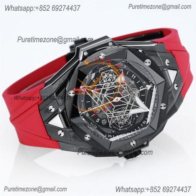 Big Bang Sang Bleu II Black Ceramic  A1240 Automatic Chronograph Mens Watch Best Edition OLF 45 Red Rubber 418.CX.1107