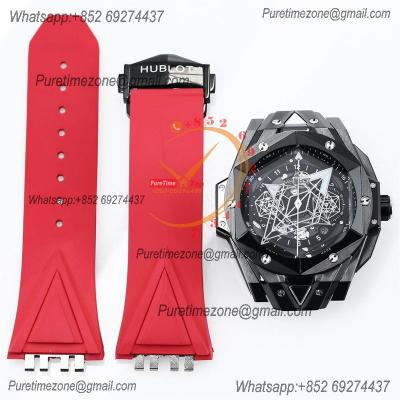 Big Bang Sang Bleu II Black Ceramic  A1240 Automatic Chronograph Mens Watch Best Edition OLF 45 Red Rubber 418.CX.1107