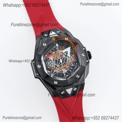 Big Bang Sang Bleu II Black Ceramic  A1240 Automatic Chronograph Mens Watch Best Edition OLF 45 Red Rubber 418.CX.1107