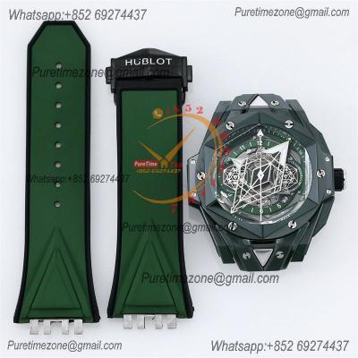 Big Bang Sang Bleu II Green Ceramic A1240 Automatic Chronograph Mens Watch Best Edition BBF 45 Rubber 418.GX.5207