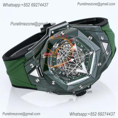 Big Bang Sang Bleu II Green Ceramic A1240 Automatic Chronograph Mens Watch Best Edition BBF 45 Rubber 418.GX.5207