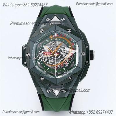 Big Bang Sang Bleu II Green Ceramic A1240 Automatic Chronograph Mens Watch Best Edition BBF 45 Rubber 418.GX.5207