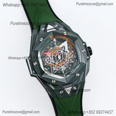 Big Bang Sang Bleu II Green Ceramic A1240 Automatic Chronograph Mens Watch Best Edition BBF 45 Rubber 418.GX.5207