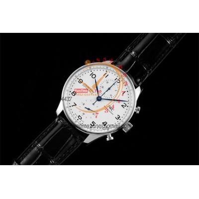 Portugieser 150 Years IW371602 A7750 Automatic Chronograph Mens Watch Best Edition AZF 41 White Dial Black Leather CHS