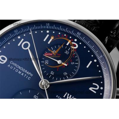 Portugieser 150 Years IW371601 A7750 Automatic Chronograph Mens Watch Best Edition AZF 41 Blue Dial Black Leather CHS