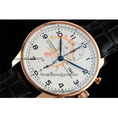 Portugieser 150 Years IW371603 A7750 Automatic Chronograph Mens Watch Best Edition AZF 41 RG White Dial Black Leather