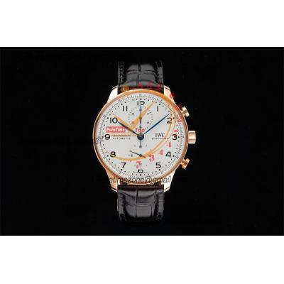 Portugieser 150 Years IW371603 A7750 Automatic Chronograph Mens Watch Best Edition AZF 41 RG White Dial Black Leather