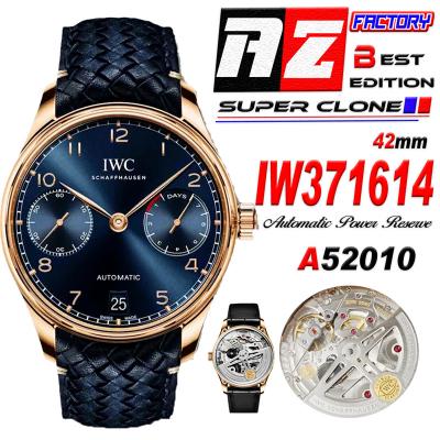 Portuguese Real Power Reserve IW371614 A52010 Automatic Mens Watch  Best Edition AZF 42 RG Blue Dial Leather CHS