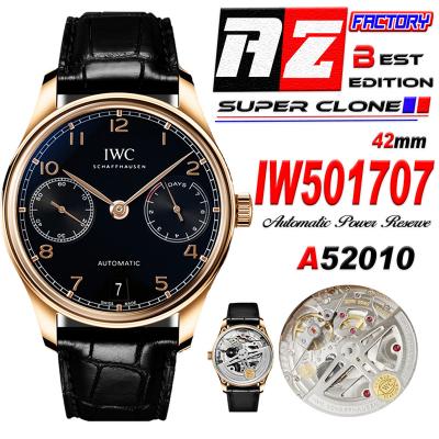 Portuguese Real Power Reserve IW501707 A52010 Automatic Mens Watch  Best Edition AZF 42 RG Black Dial Leather CHS