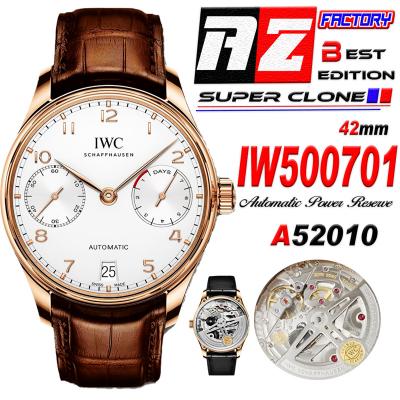 Portuguese Real Power Reserve IW500701 A52010 Automatic Mens Watch  Best Edition AZF 42 RG White Dial Leather CHS