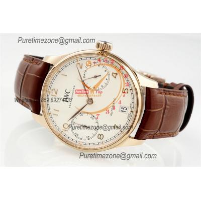 Portuguese Real Power Reserve IW500701 A52010 Automatic Mens Watch  Best Edition AZF 42 RG White Dial Leather CHS