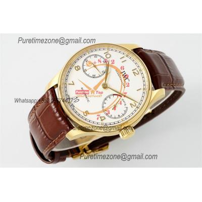 Portuguese Real Power Reserve IW500701 A52010 Automatic Mens Watch  Best Edition AZF 42 YG White Dial Leather CHS