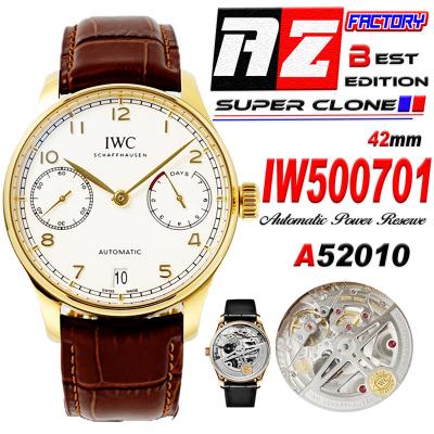 Portuguese Real Power Reserve IW500701 A52010 Automatic Mens Watch  Best Edition AZF 42 YG White Dial Leather CHS