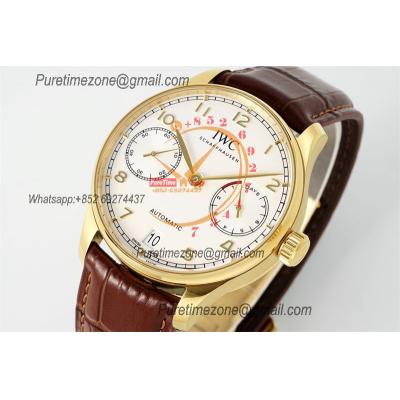 Portuguese Real Power Reserve IW500701 A52010 Automatic Mens Watch  Best Edition AZF 42 YG White Dial Leather CHS