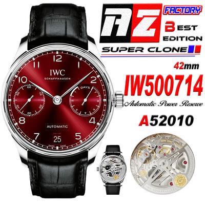 Portuguese Real Power Reserve IW500714 A52010 Automatic Mens Watch  Best Edition AZF 42 SS Red Dial Leather CHS