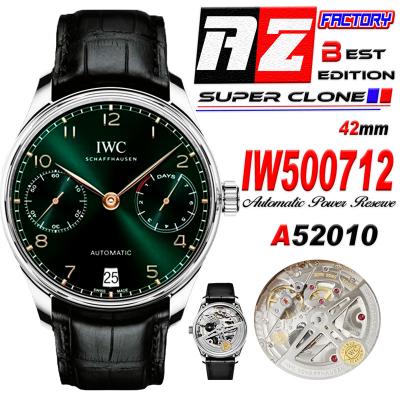 Portuguese Real Power Reserve IW00712 A52010 Automatic Mens Watch  Best Edition AZF 42 SS Green Dial Leather CHS