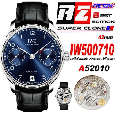 Portuguese Real Power Reserve IW500710 A52010 Automatic Mens Watch  Best Edition AZF 42 SS Blue Dial Leather CHS