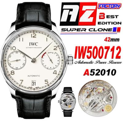 Portuguese Real Power Reserve IW500712 A52010 Automatic Mens Watch  Best Edition AZF 42 SS White Dial Leather CHS