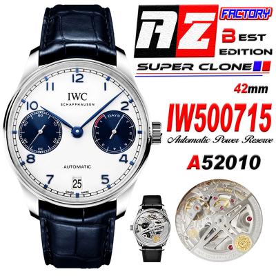 Portuguese Real Power Reserve IW500715 A52010 Automatic Mens Watch  Best Edition AZF 42 SS White Dial Leather CHS