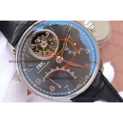 Portuguese Tourbillon Mystere Retrograde IW504601 Automatic Mens Watch Best Edition AZF SS Gray Dial Leather Strap CHS