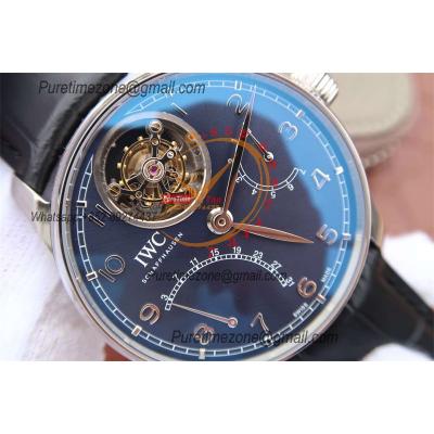 Portuguese Tourbillon Mystere Retrograde IW504601 Automatic Mens Watch Best Edition AZF SS Black Dial Leather Strap CHS