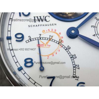 Portuguese Tourbillon Mystere Retrograde IW504601 Automatic Mens Watch Best Edition AZF SS White Blue Dial Leather CHS