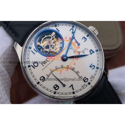 Portuguese Tourbillon Mystere Retrograde IW504601 Automatic Mens Watch Best Edition AZF SS White Blue Dial Leather CHS