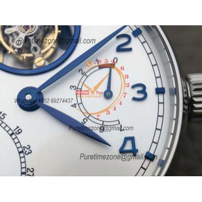 Portuguese Tourbillon Mystere Retrograde IW504601 Automatic Mens Watch Best Edition AZF SS White Blue Dial Leather CHS