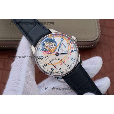 Portuguese Tourbillon Mystere Retrograde IW504601 Automatic Mens Watch Best Edition AZF SS White Blue Dial Leather CHS