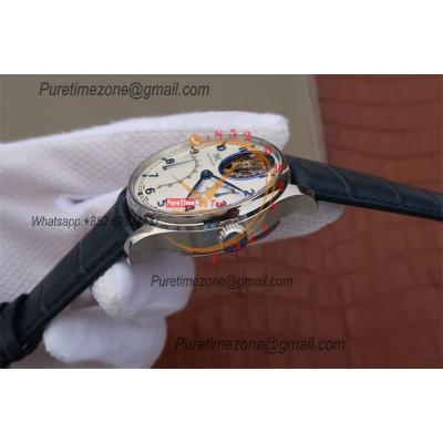 Portuguese Tourbillon Mystere Retrograde IW504601 Automatic Mens Watch Best Edition AZF SS White Blue Dial Leather CHS