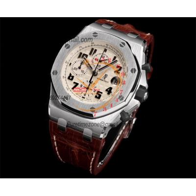 Royal Oak Offshore 26170ST Safari A7750 Automatic Chronograph Mens Watch Best Edition TKF 42 SS White Dial Leather CHS