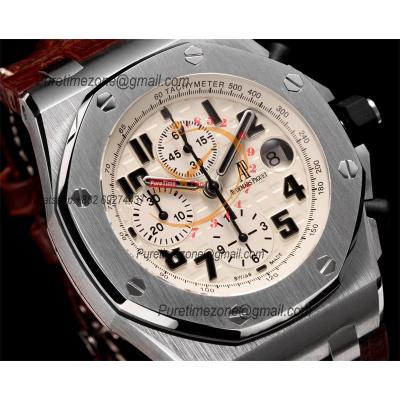 Royal Oak Offshore 26170ST Safari A7750 Automatic Chronograph Mens Watch Best Edition TKF 42 SS White Dial Leather CHS