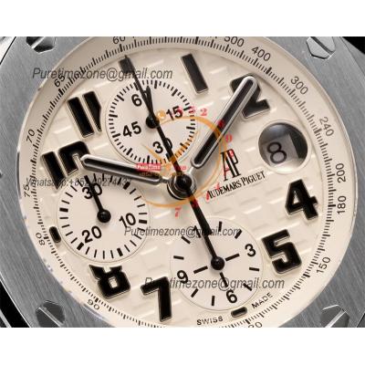 Royal Oak Offshore 26170ST Safari A7750 Automatic Chronograph Mens Watch Best Edition TKF 42 SS White Dial Leather CHS