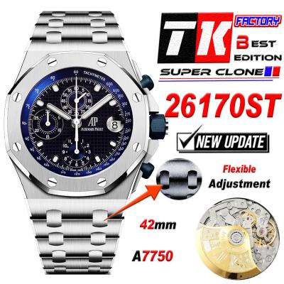 Royal Oak Offshore 26170ST Safari A7750 Automatic Chronograph Mens Watch Best Edition TKF 42 Blue Dial SS Bracelet CHS