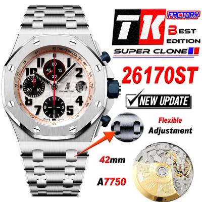 Royal Oak Offshore 26170ST Safari A7750 Automatic Chronograph Mens Watch Best Edition TKF 42 White Dial SS Bracelet CHS