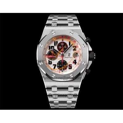 Royal Oak Offshore 26170ST Safari A7750 Automatic Chronograph Mens Watch Best Edition TKF 42 White Dial SS Bracelet CHS