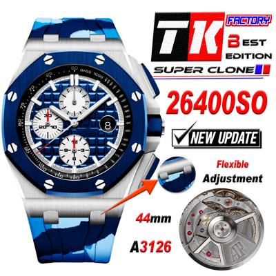 Royal Oak Offshore 26400SO A3126 Automatic Chronograph Mens Watch Best Edition TKF 44 Blue Dial Camou Rubber CHS