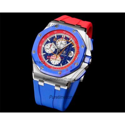 Royal Oak Offshore 26400SO A3126 Automatic Chronograph Mens Watch Best Edition TKF 44 Blue/Red Dial  Rubber Strap CHS