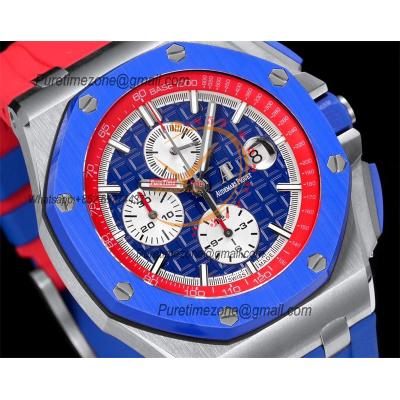 Royal Oak Offshore 26400SO A3126 Automatic Chronograph Mens Watch Best Edition TKF 44 Blue/Red Dial  Rubber Strap CHS