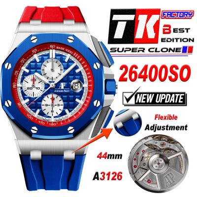 Royal Oak Offshore 26400SO A3126 Automatic Chronograph Mens Watch Best Edition TKF 44 Blue/Red Dial  Rubber Strap CHS