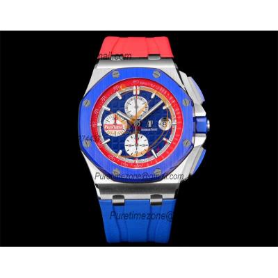 Royal Oak Offshore 26400SO A3126 Automatic Chronograph Mens Watch Best Edition TKF 44 Blue/Red Dial  Rubber Strap CHS