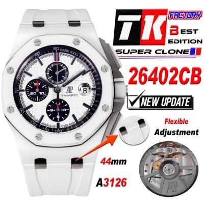 Royal Oak Offshore 26402CB A3126 Automatic Chronograph Mens Watch Best Edition TKF 44 White Ceramic Rubber CHS