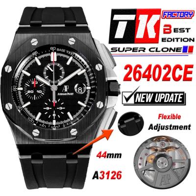 Royal Oak Offshore 26402CE A3126 Automatic Chronograph Mens Watch Best Edition TKF 44 Black Ceramic Rubber CHS