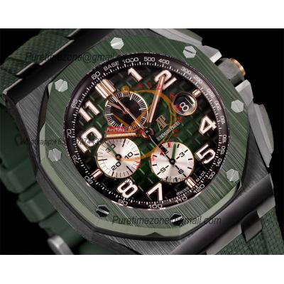 Royal Oak Offshore 26405CE A3126 Automatic Chronograph Mens Watch Best Edition TKF 44 Black Ceramic Green Dial Rubber