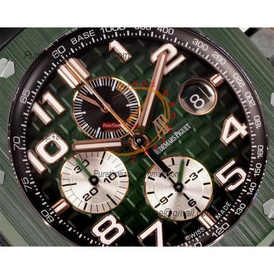 Royal Oak Offshore 26405CE A3126 Automatic Chronograph Mens Watch Best Edition TKF 44 Black Ceramic Green Dial Rubber