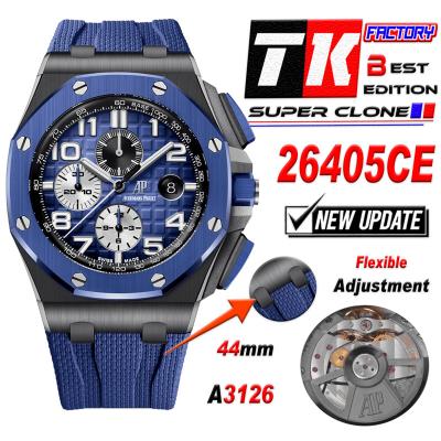 Royal Oak Offshore 26405CE A3126 Automatic Chronograph Mens Watch Best Edition TKF 44 Black Ceramic Blue Dial Rubber