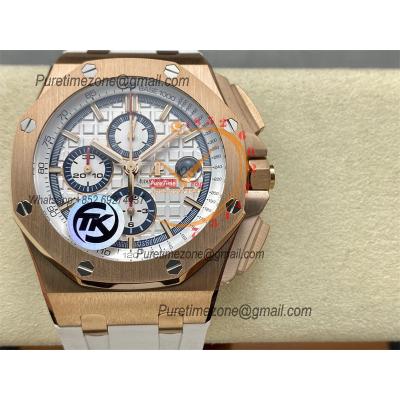 Royal Oak Offshore 26408OR A3126 Automatic Chronograph Mens Watch Best Edition TKF 44 RG White Dial Rubber CHS